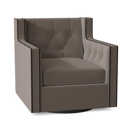 Candace 33.5" Wide Tufted Top Grain Leather Swivel Club Chair