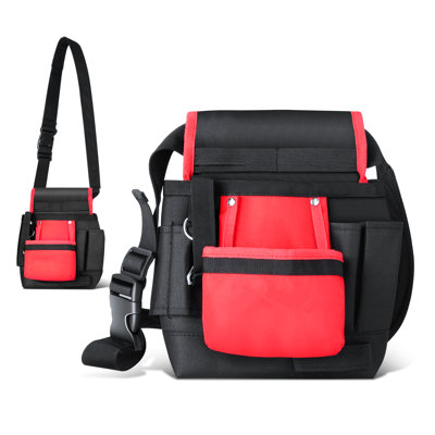 Electrician Tool Pouch Bag with Adjustable Padded Shoulder Strap, Multi-Pocket Toolbag Utility Organizer Waist Bag