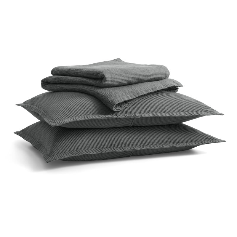 Ripple Coverlet Set, King Bedspread + 2 King Shams, Charcoal