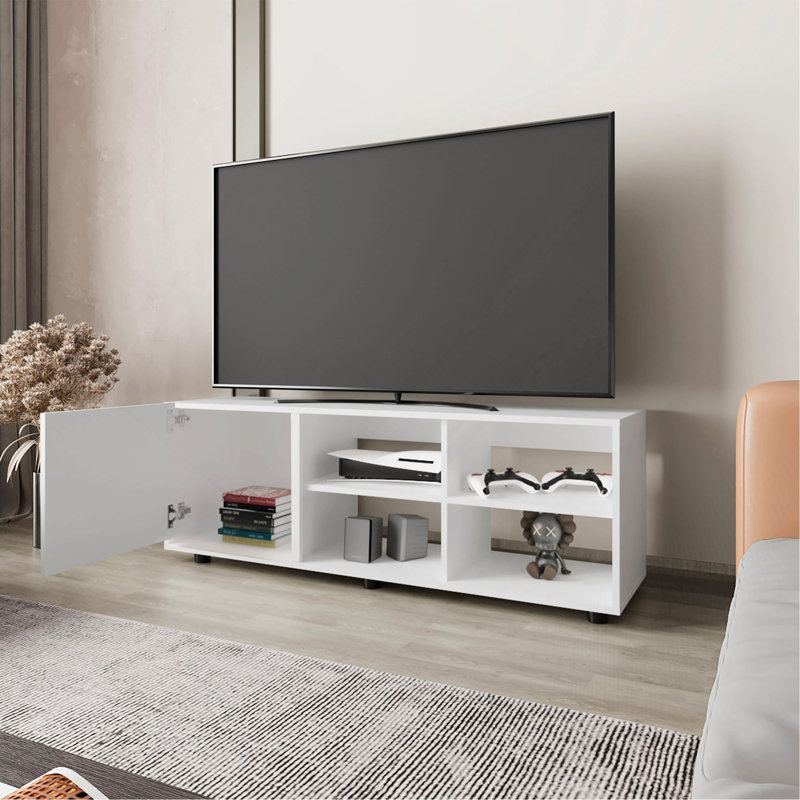 Meuble télé avec porte et rangement ouvert