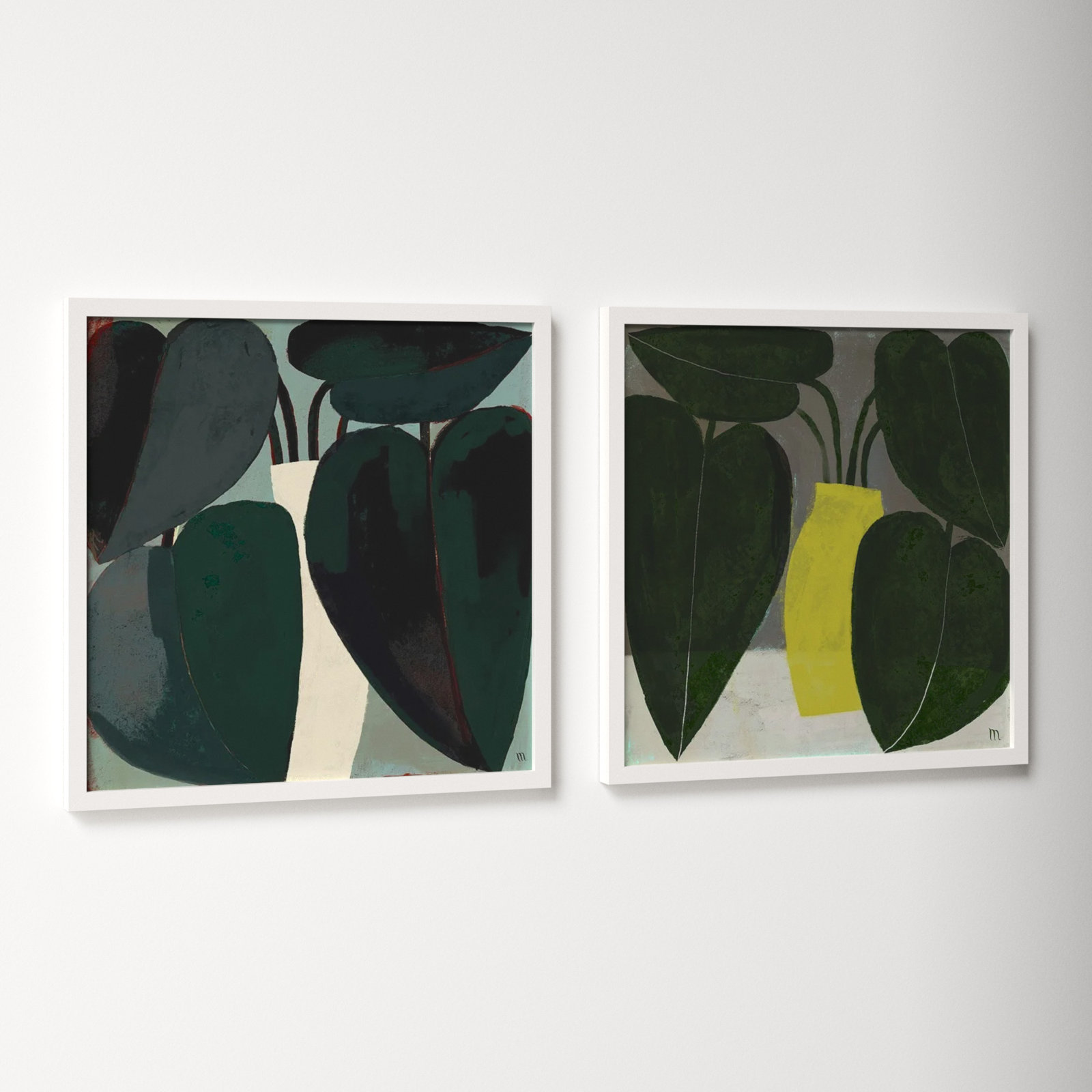 Plant "Plant" 2-Piece Painting Set, 16" H x 16" W, White