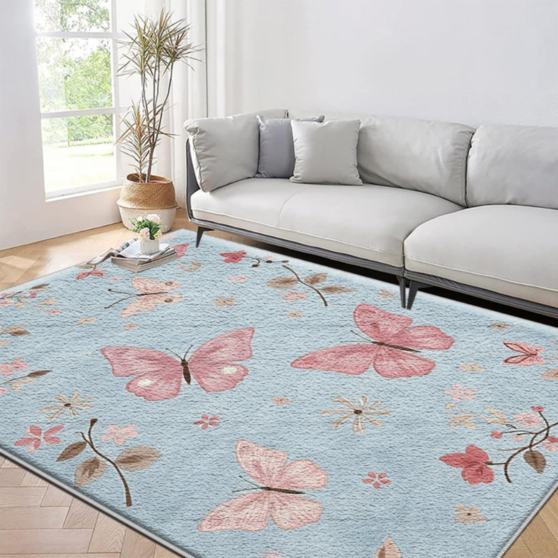 Light Blue Butterfly Carpet-waterproof, easy to clean, machine-washable, soft and comfortable; suitable for door mats, kitchens, living rooms, bedrooms, corridors, and laundry areas. Easy to clean, durable carpet for home decoration.
