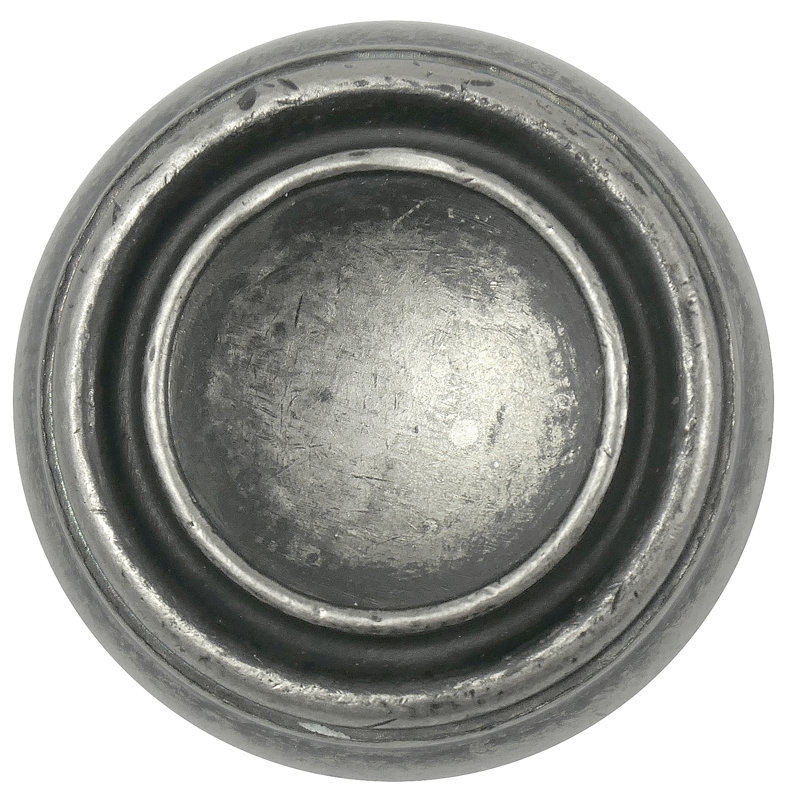 Distressed Pewter Round Mushroom Cabinet Knob with Mounting Hardware
