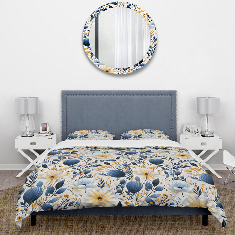 Ensemble de housse de couette à motif floral fougères bleues et blanches Tranquility II
