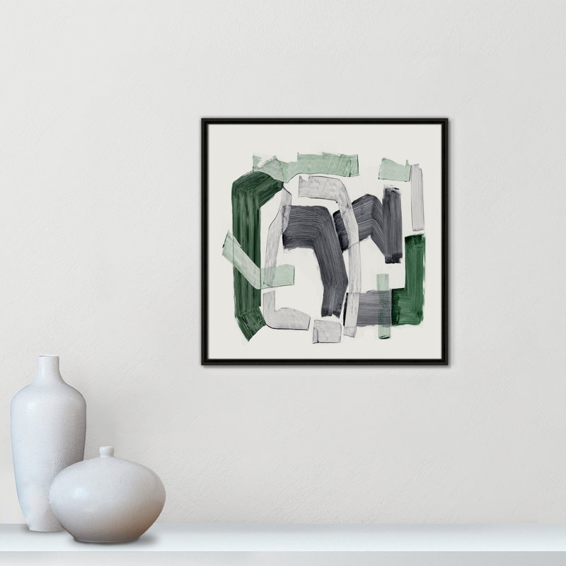 Formes d'émeraude - reproduction carrée par Casa Fine Arts, Toile encadrée flottante espresso, Pas de tapis