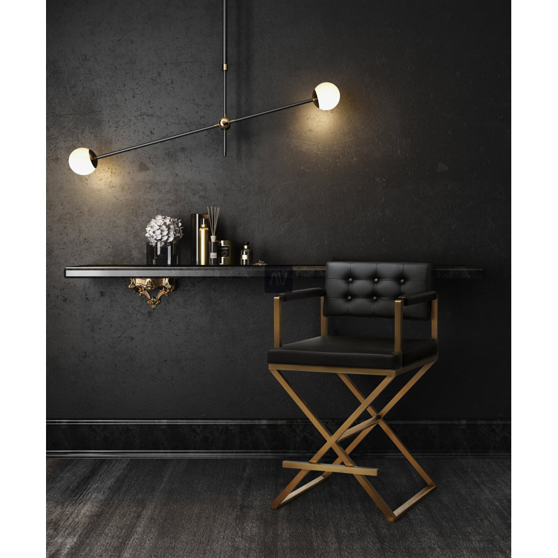Tabouret de bar et de comptoir Molewski, Noir, noir, noir, noir, Tabouret de comptoir (siège d'une hauteur de 26 p, Doré