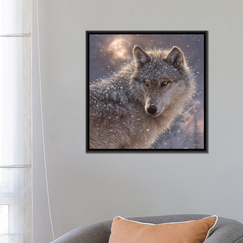 Loup solitaire, carré, H 26 po x l 26 po x P 1,5 po, Toile encadrée noire