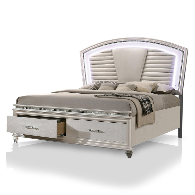 Ensemble de chambre avec lit plateforme 3 pièces Belliveau, Très grand californien, Blanc perle