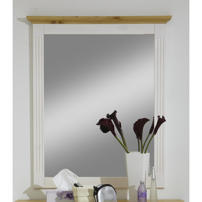Eva Wood Flat Wall Mirror, White/Brown