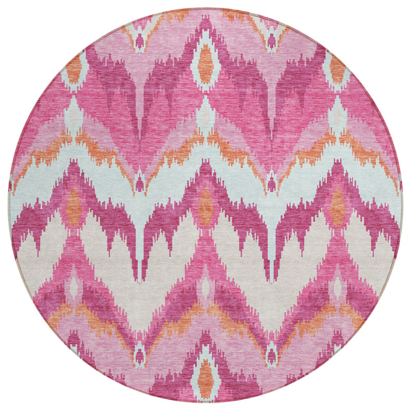 Neysa Washable Ikat Indoor / Outdoor Rug, Round 8'