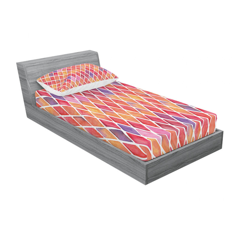Microfiber Geometric Sheet Set, Twin Sheet Set with Fitted Sheet