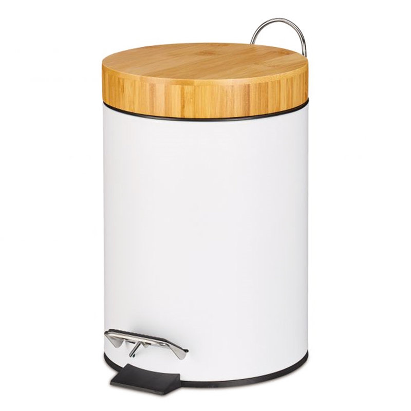 Camillus Steel Step On Bin, White/Oak