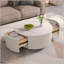 Table basse ronde moderne mobile avec roulettes, 2 tiroirs, plateau en pierre frittée à motif marbré