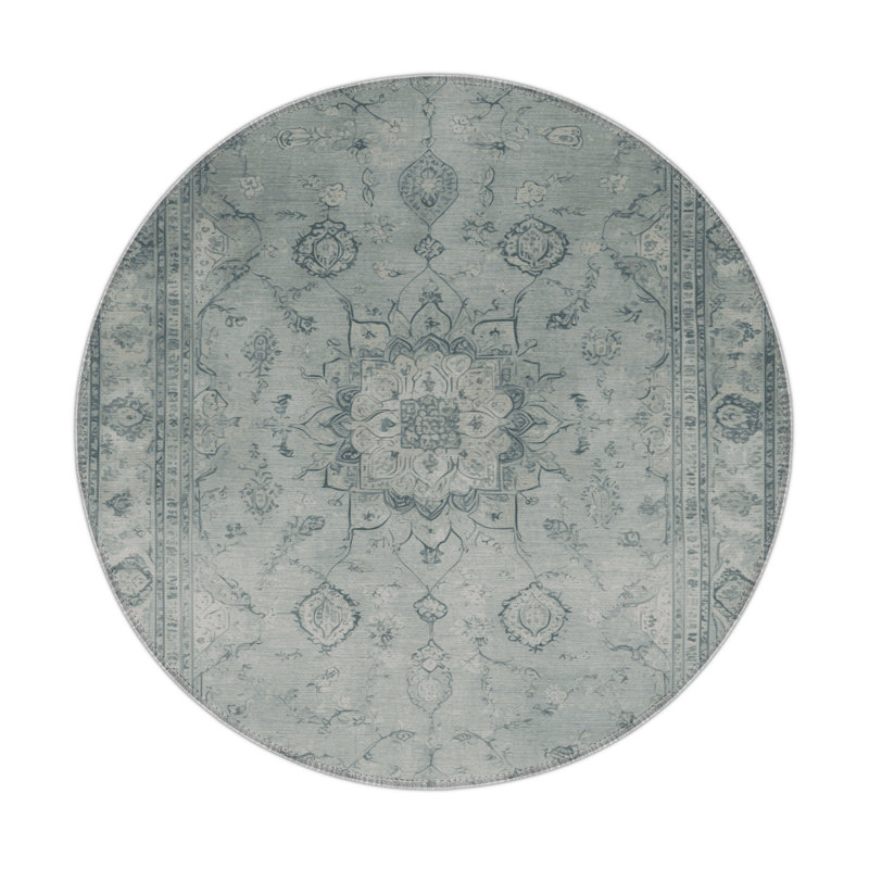 Tabriz Green Indoor and Outdoor Area Rug, Rectangle 5' x 7'
