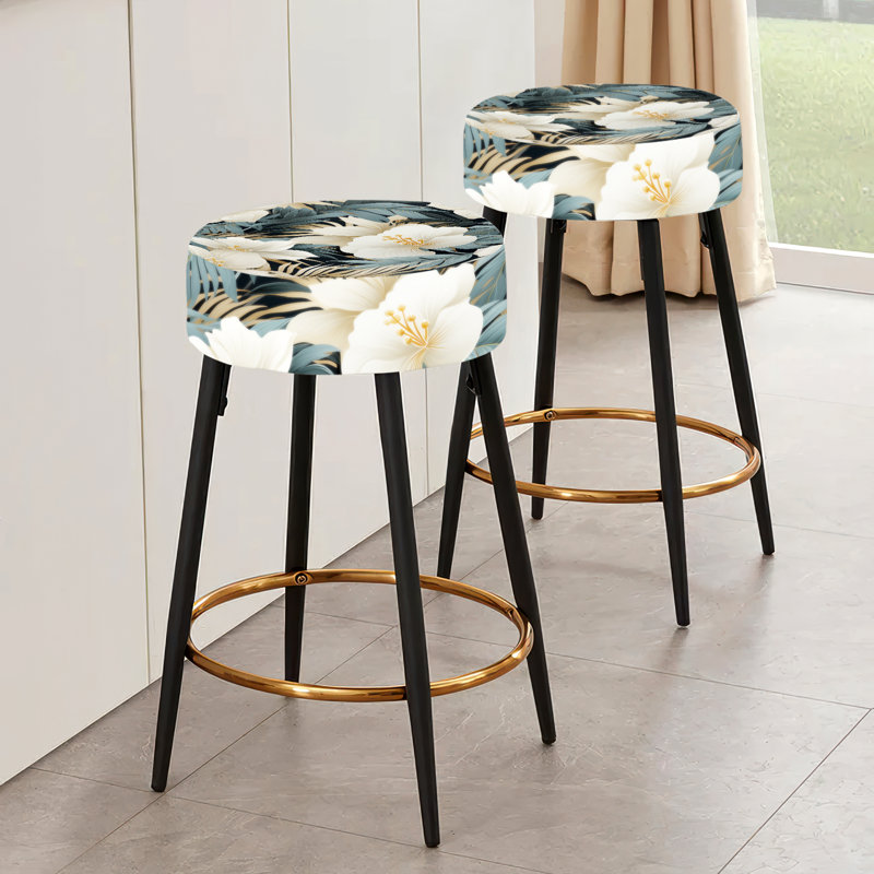 Ensemble de 2 tabourets de bar tropicaux monochromes motif tropical Tropical II