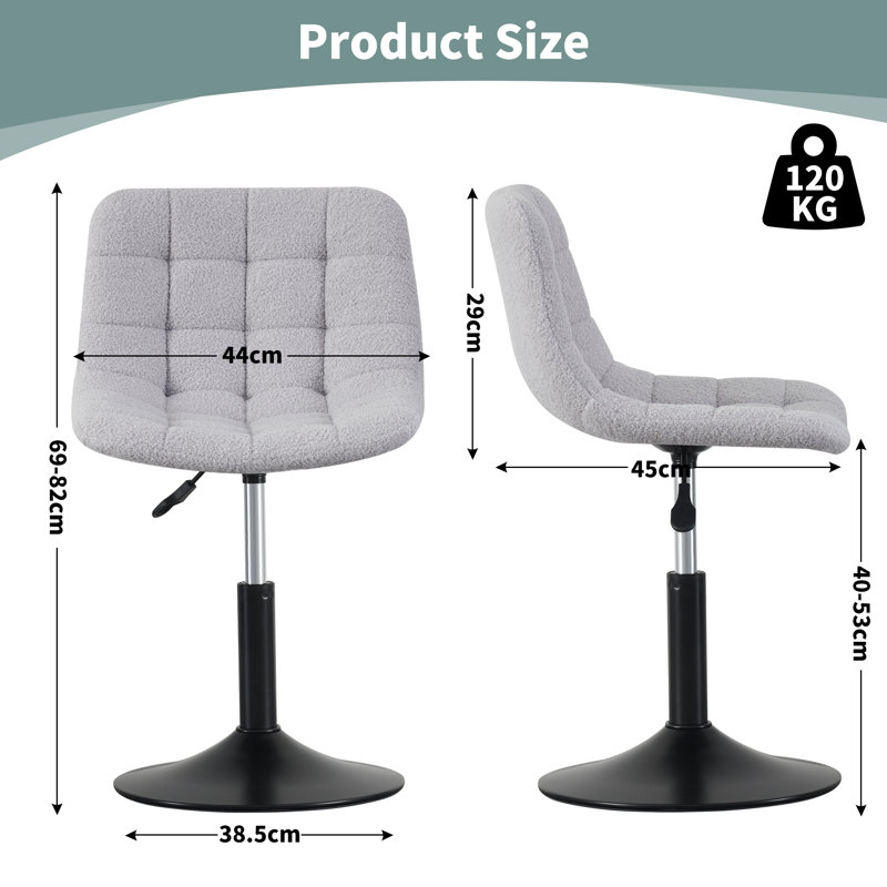Swivel Upholstered Adjustable Height Counter Stool with Metal Frame, Light Grey