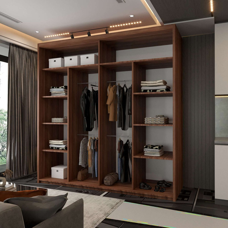 Bellarae Laminate Wardrobe, Walnut (Black Strip), 217cm H x 203cm W x 62cm D