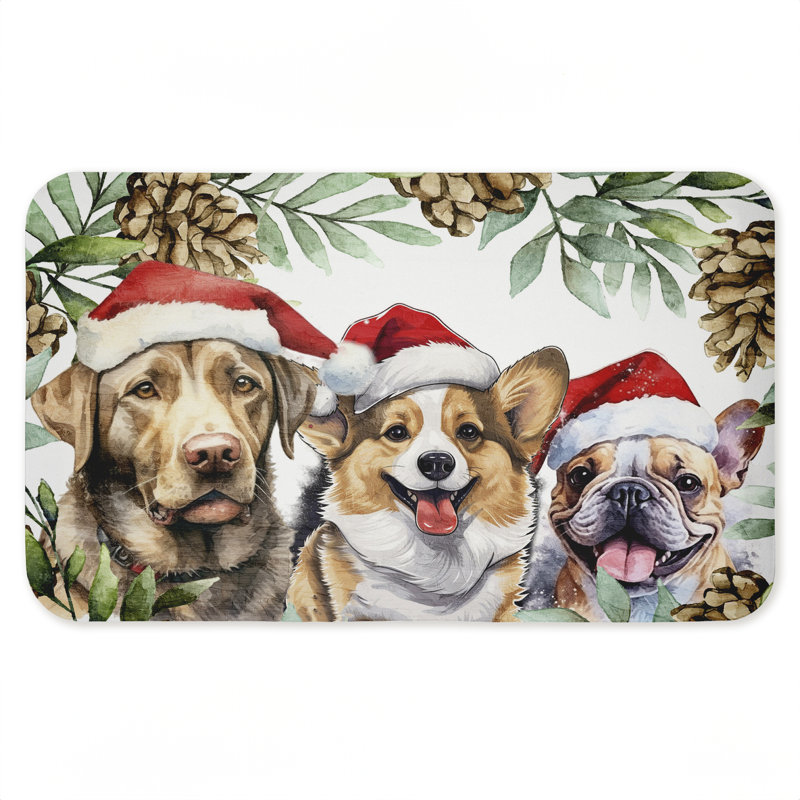 Tapis de sol anti-fatigue imprimé Three Dog Hat Dogs, par Kim Allen, 30 po x 18 po