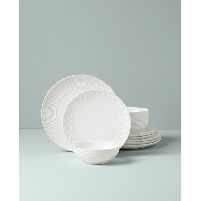 White Porcelain 12-Piece Embossed Dinnerware Set