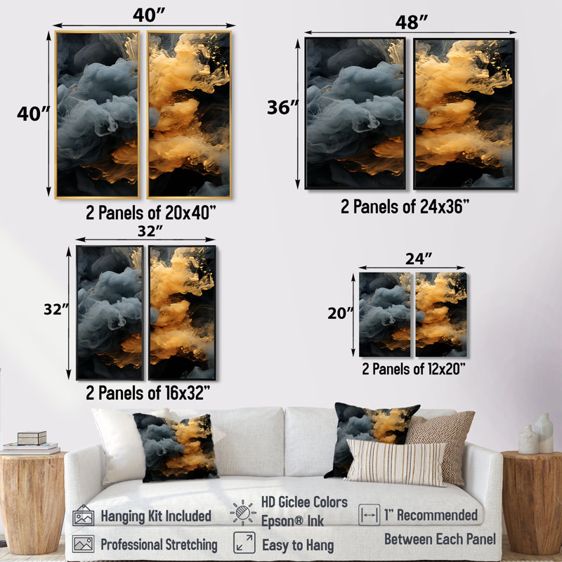 Éclat de gris polaire gris et orange I - Blanc, reproduction d'art moderne sur toile, 2 pièces, H 20 po x l 24 po, Brun
