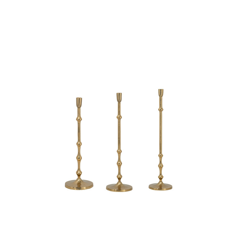 Ensemble de trois chandeliers effilés en aluminium minces avec décorations perlées