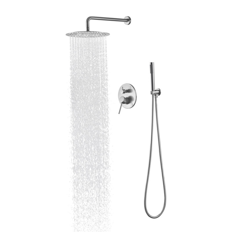 Shower System, Wall Mounted Shower Faucet Set For Bathroom With High Pressure 10" Stainless Steel Rain Shower Head Handheld Shower Set, 2 Way Pressure Balance Shower Valve Kit, Brushed Gold