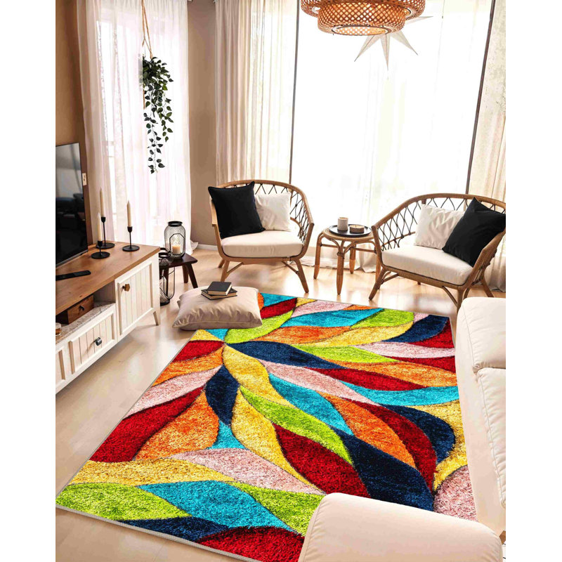 Modern Arriola Shag Abstract Geometric Rug For Living Room Bedroom, Rectangle 5'3" x 7'6.5"