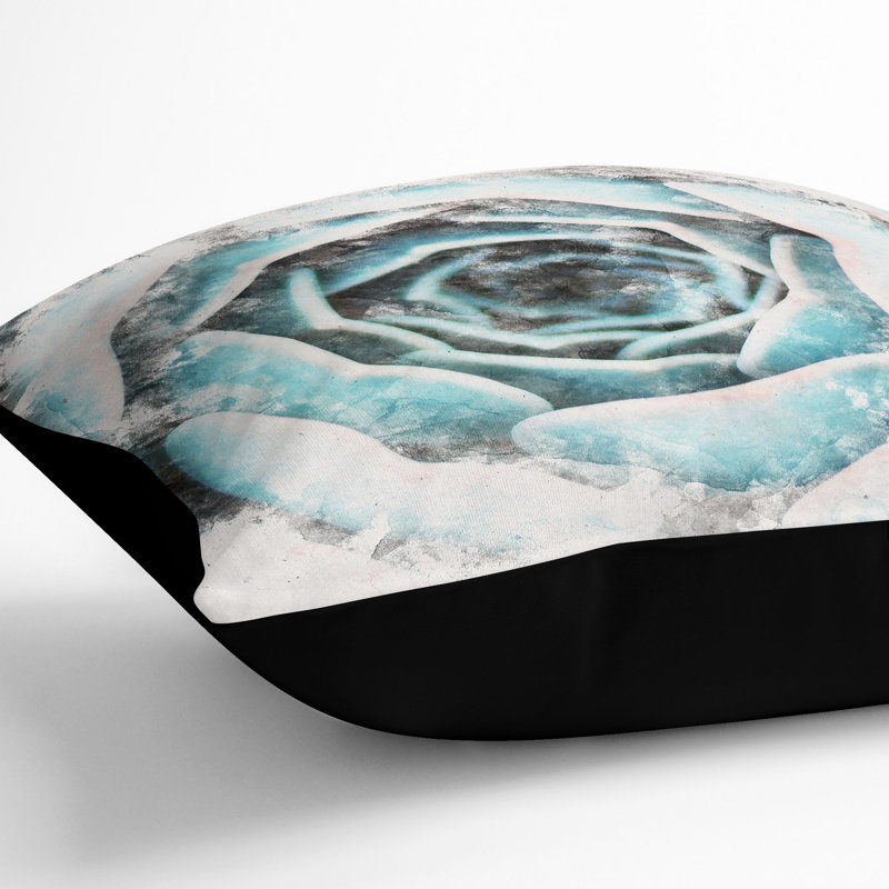 Succulent Plant Watercolour Cushion with Filling, 40cm H x 40cm W x 15cm D, Black