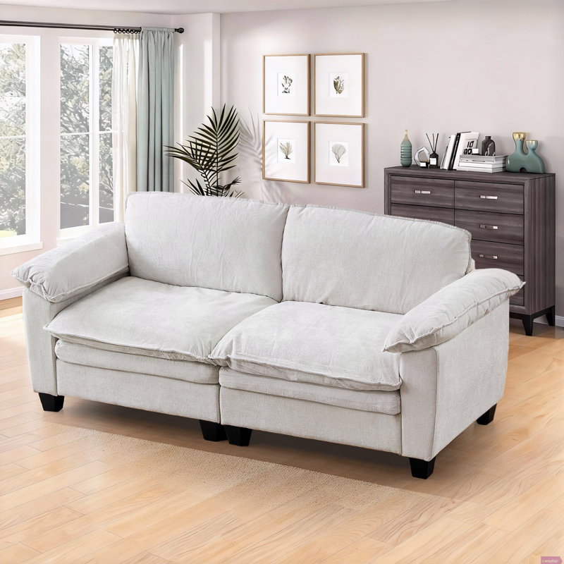 Mavretta 84.2" Loveseat Couch with Soft Chenille Upholstered Sofa, Beige Chenille