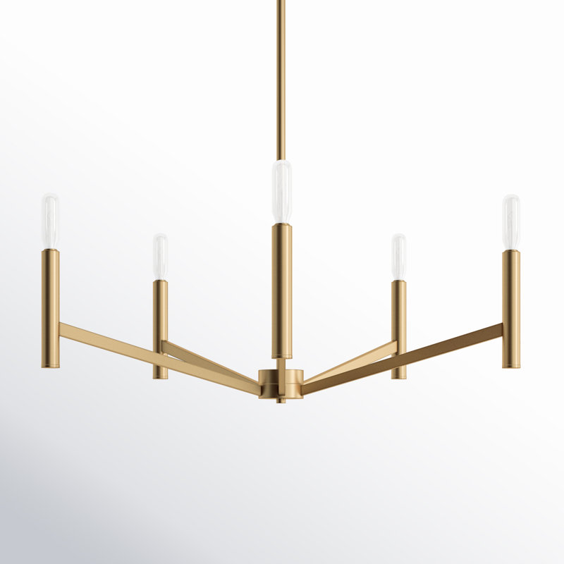 5 - Light Dimmable Classic / Traditional Chandelier, Satin Brass, No