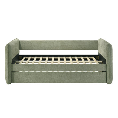 Luxurious 1Pc Modern Daybed Pull Out Trundle Button Tufted Nailhead Trim Bedroom Living Room Furniture Oatmeal Finish