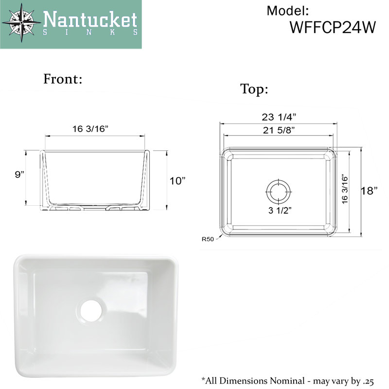 23.25'' L Farmhouse / Apron Single Bowl Fireclay Kitchen Sink