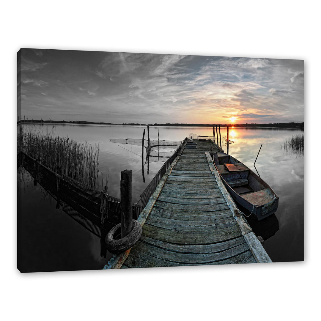 Leinwandbild "Wooden Footbridge in Sunset" in Weitwinkeloptik