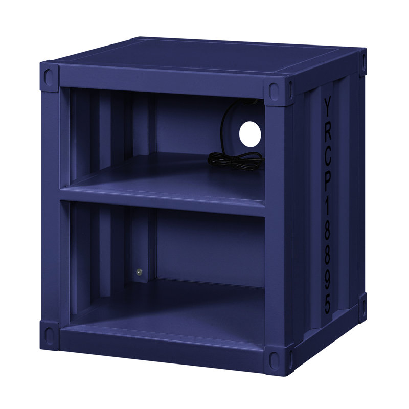 Table de chevet bleue en métal avec 2 tablettes ouvertes - mobilier de chambre industriel moderne pour tablette chic