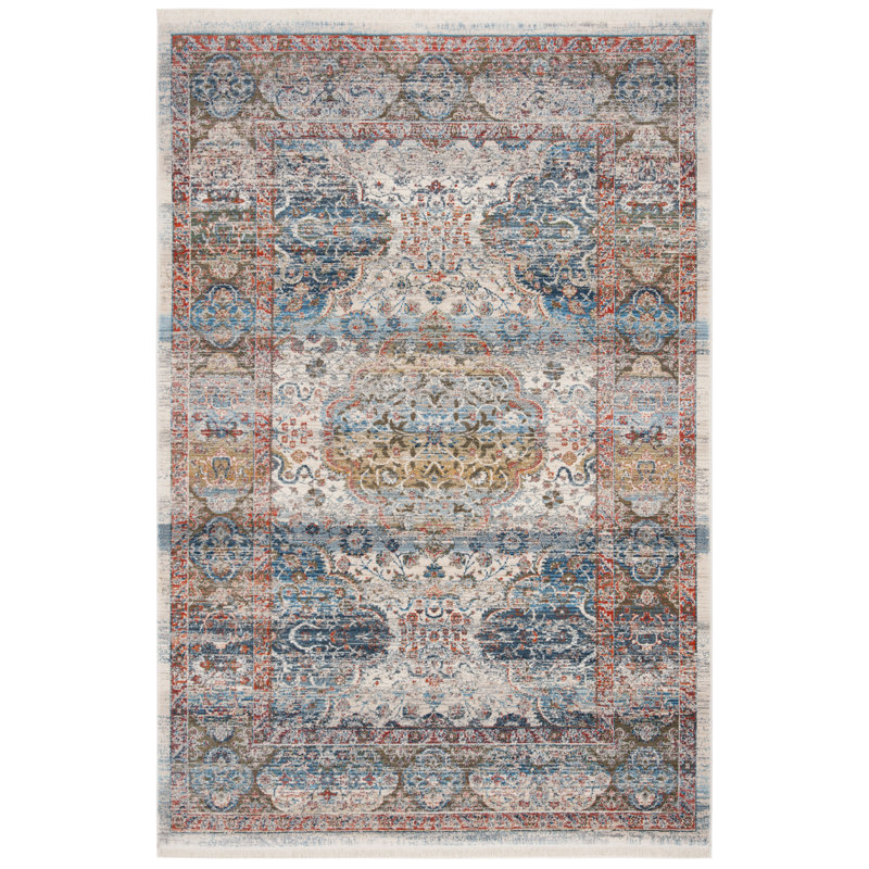 Tapis beige / bleu Presswood, Rectangle 4 pi x 6 pi