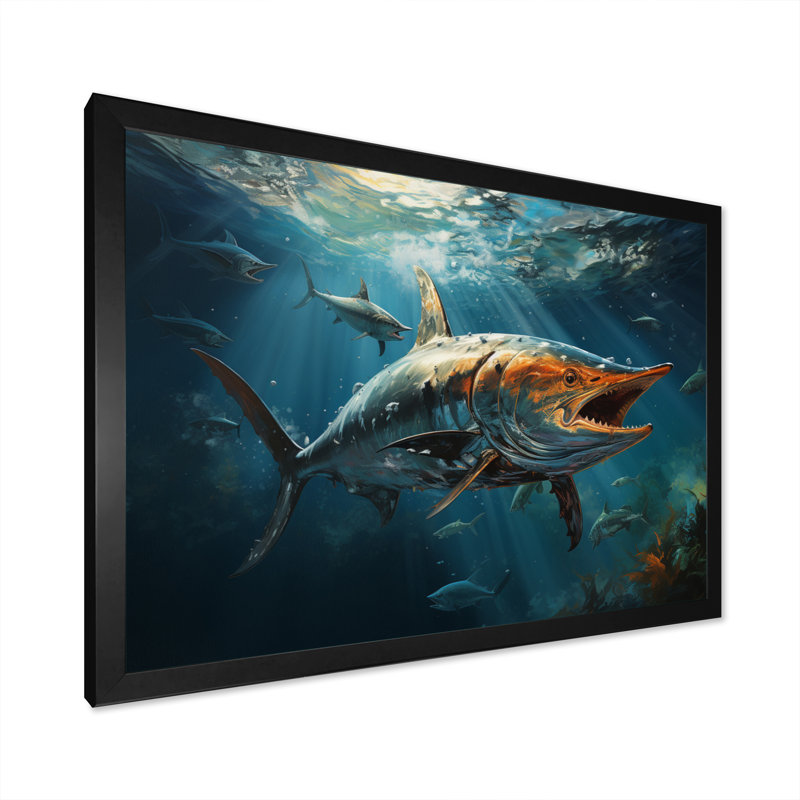 " Fishing Majestic Marlins Jumping III ", H 16 po x l 32 po x P 1 po, Cadre simple noir
