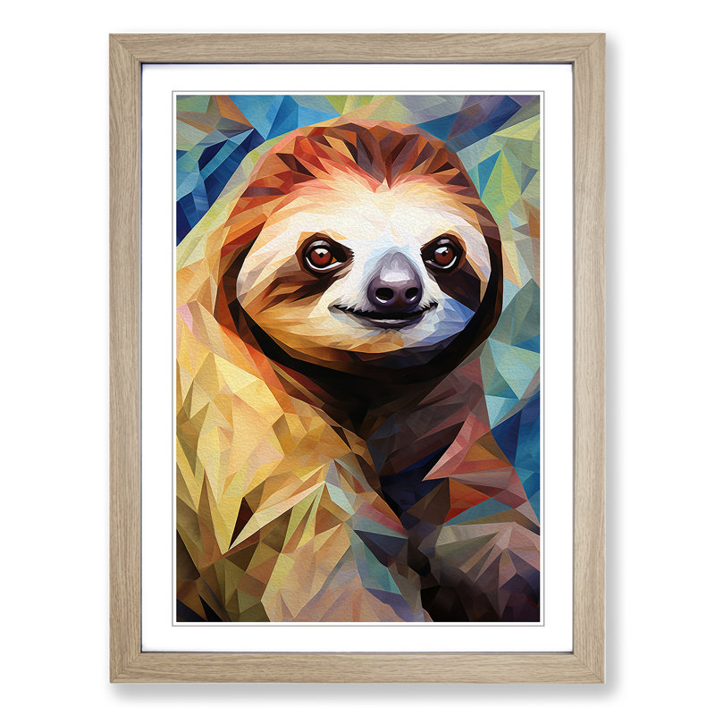 Sloth 1 Piece Single Picture Frame Wall Art, 34cm H x 25cm W, Oak Framed