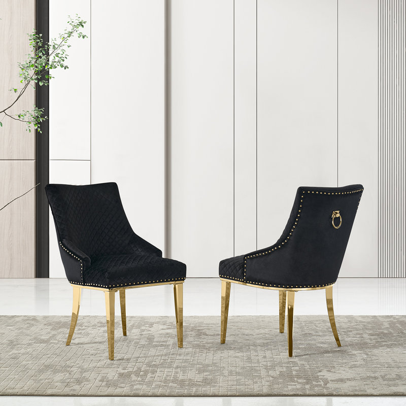 Javert 19'' H Tufted Velvet Upholstered Parsons Chair, Black, Gold