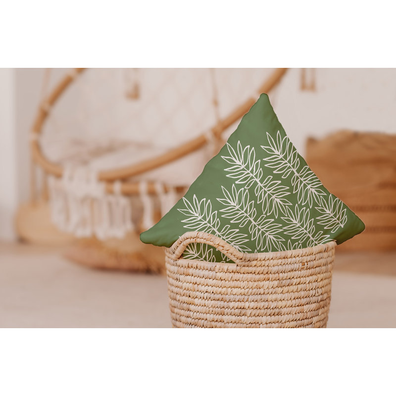 Coussin Bee and Comb, H 16 po x l 16 po, Olive / floral blanc