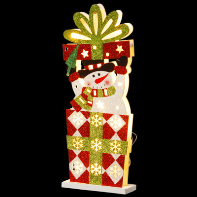 Boîte-cadeau en bois pré-éclairée 17 po bonhomme de neige