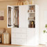 Armoire de rangement autoportante en bois avec miroir, tringle suspendue et 3 tiroirs, armoire de rangement pour chambre à coucher avec portes