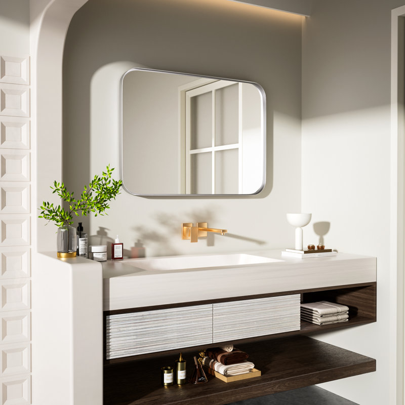 Cozy Design Tempered Glass Framed Wall-Mounted Bathroom Vanity Mirror, Silver, 30" x 22", Rectangle
