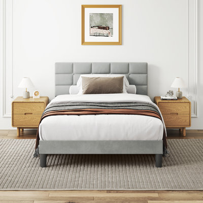 Velvet Upholstered Platform Bed with Headboard