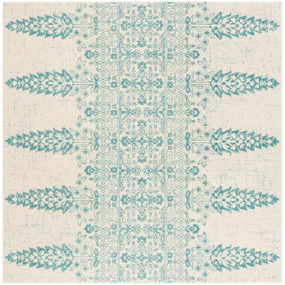 Annette Damask Ivory/Teal Area Rug