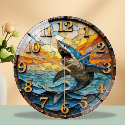 Horloge murale requin vitrail 12 po