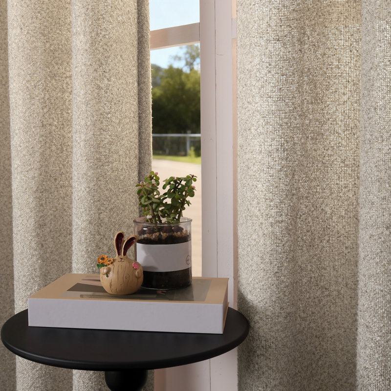 Weave Textured Cotton Linen Blend Grommet Semi Sheer Curtains, 52" W x 96" L, Light Coffee