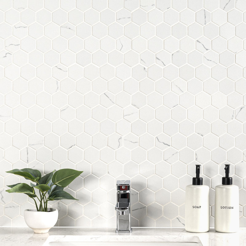 Belvia Hexagon 12 in. x 12 in. Matte Porcelain Mosaic Floor and Wall Tile, Lune