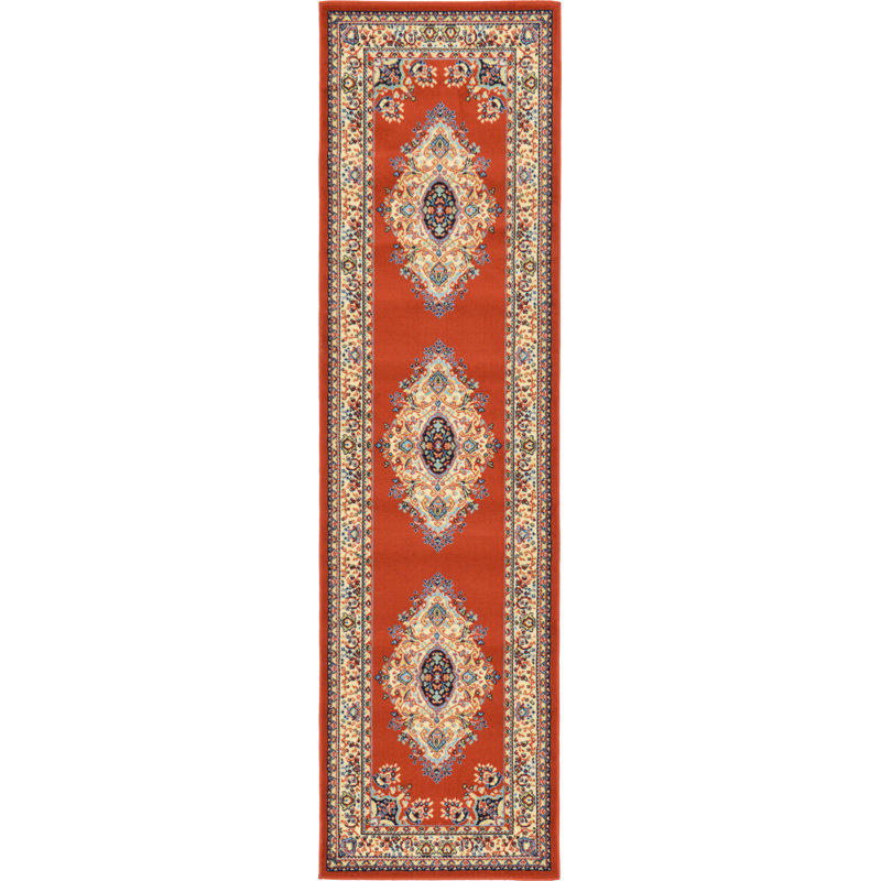 Tapis oriental noir Balthrop, Tapis de couloir 2 pi 7 po x 10 pi, Terracotta Red