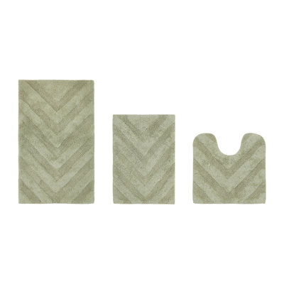 Branston Premium 100% Cotton 3 Piece Bath Rug Sets with Non-Slip Backing, Machine Washable, Luxurious Chervon Pattern Super Absorbent & Tufted Weave Bath Mat for Bathroom, Shower, and Tub
