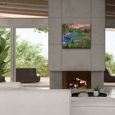 'Lakeside View From The Bench' by Bigelow Illustrations Canvas Wall Art